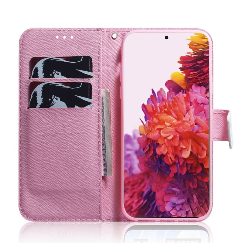 Flip Cover Samsung Galaxy S21 Ultra 5G Blomst Støvet Pink