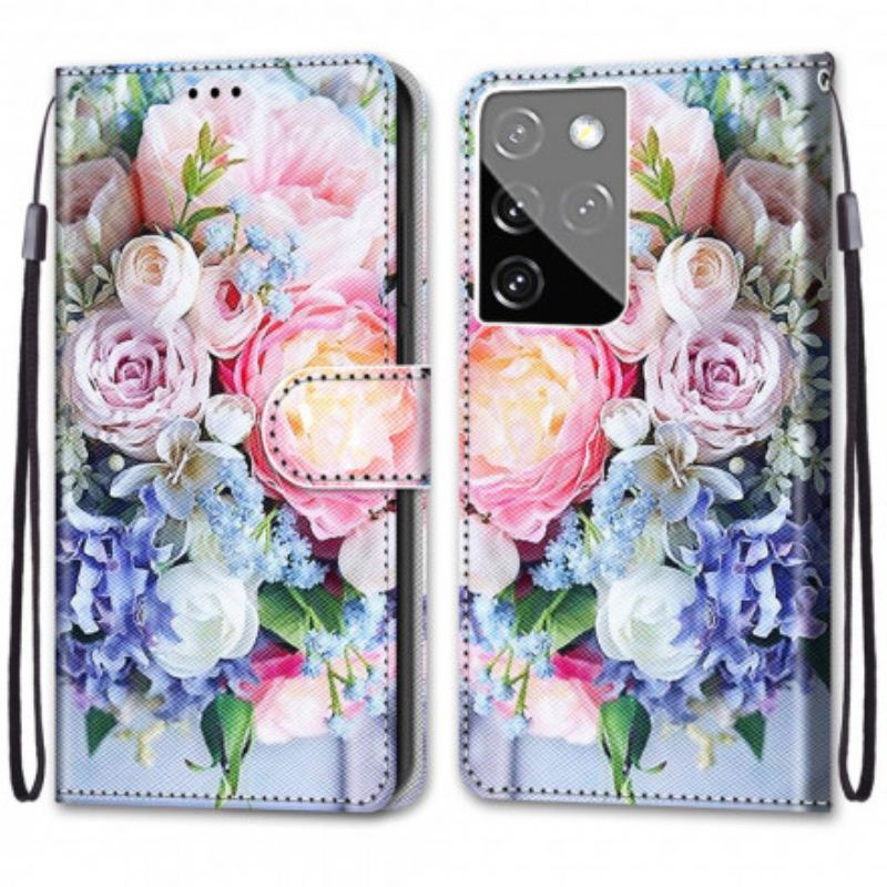 Flip Cover Samsung Galaxy S21 Ultra 5G Blomster Vidunder