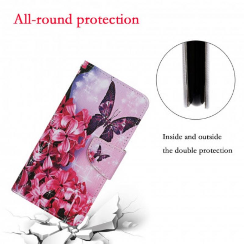 Flip Cover Samsung Galaxy S21 Ultra 5G Butterflies Floral Lanyard