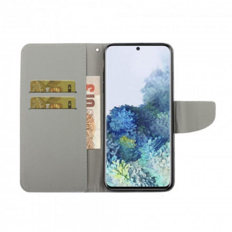 Flip Cover Samsung Galaxy S21 Ultra 5G Butterflies Floral Lanyard