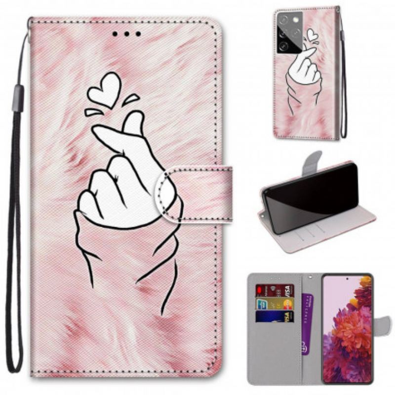 Flip Cover Samsung Galaxy S21 Ultra 5G Finger Hjerte