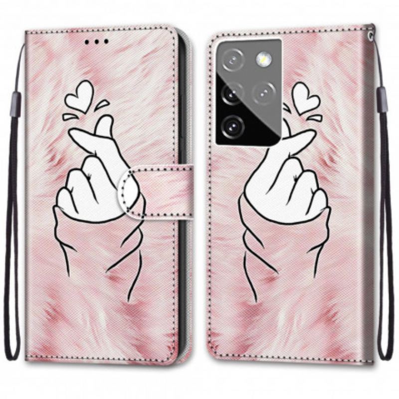 Flip Cover Samsung Galaxy S21 Ultra 5G Finger Hjerte