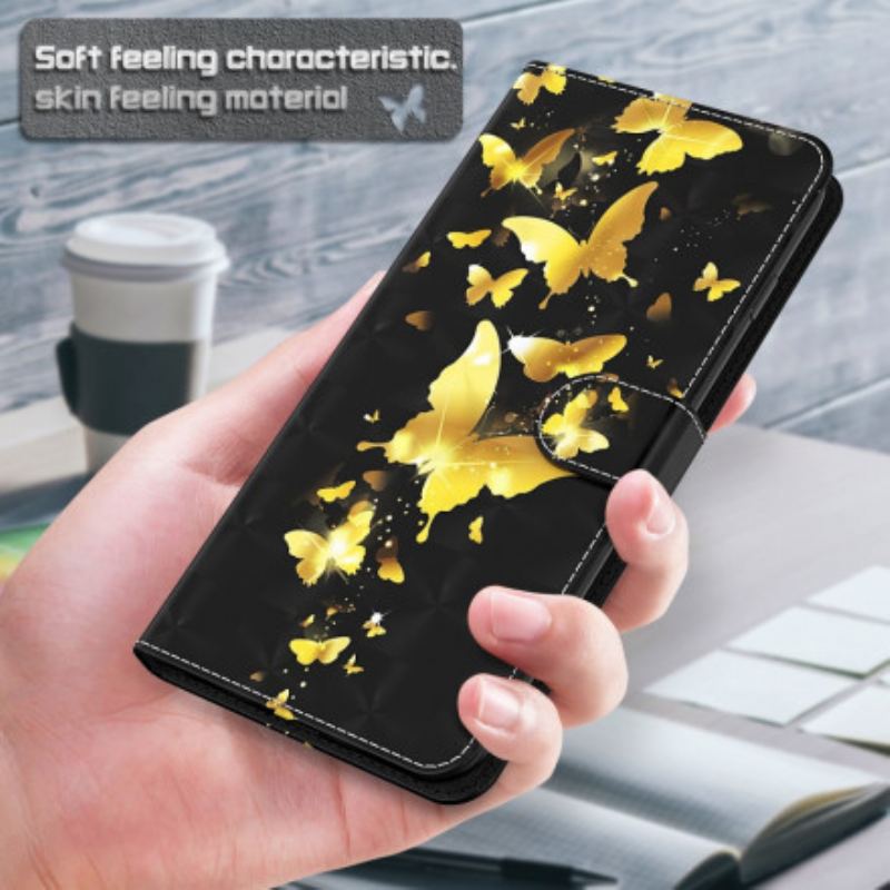 Flip Cover Samsung Galaxy S21 Ultra 5G Gule Sommerfugle