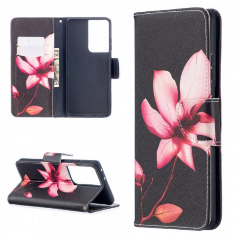 Flip Cover Samsung Galaxy S21 Ultra 5G Lyserød Blomst