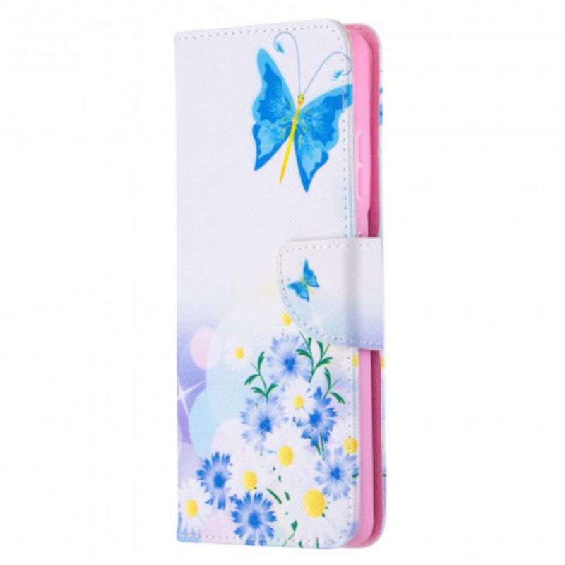 Flip Cover Samsung Galaxy S21 Ultra 5G Malede Sommerfugle Og Blomster