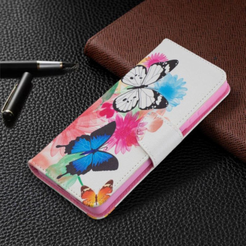 Flip Cover Samsung Galaxy S21 Ultra 5G Malede Sommerfugle Og Blomster