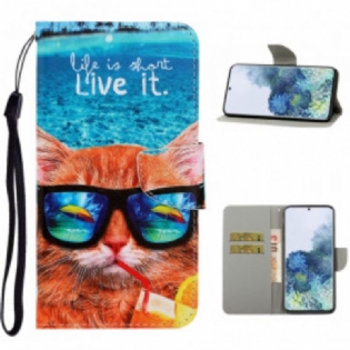 Flip Cover Samsung Galaxy S21 Ultra 5G Med Snor Cat Live It Strappy