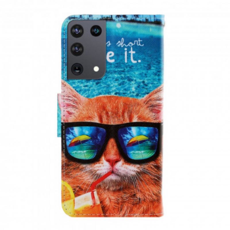 Flip Cover Samsung Galaxy S21 Ultra 5G Med Snor Cat Live It Strappy