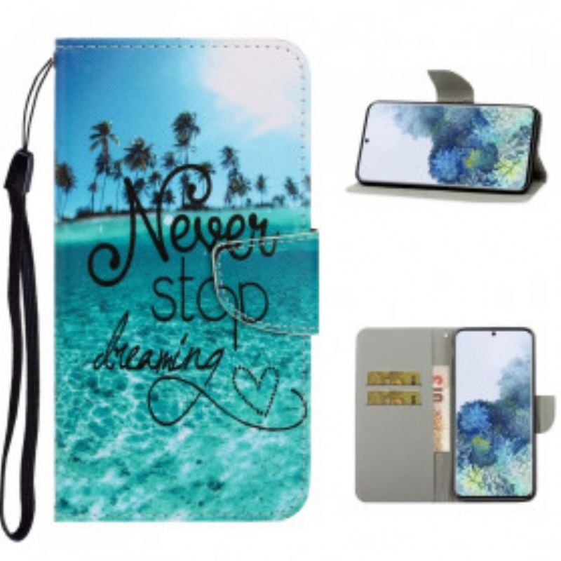 Flip Cover Samsung Galaxy S21 Ultra 5G Med Snor Stop Aldrig Med At Drømme Navy Strappy