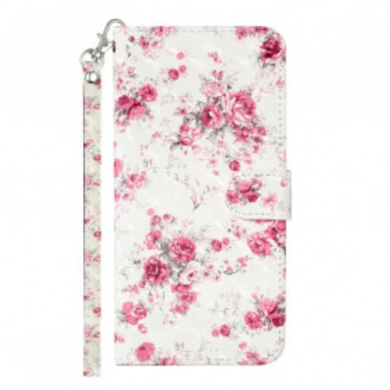 Flip Cover Samsung Galaxy S21 Ultra 5G Med Snor Strap Light Spot Flowers