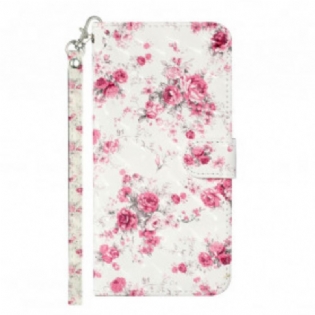 Flip Cover Samsung Galaxy S21 Ultra 5G Med Snor Strap Light Spot Flowers