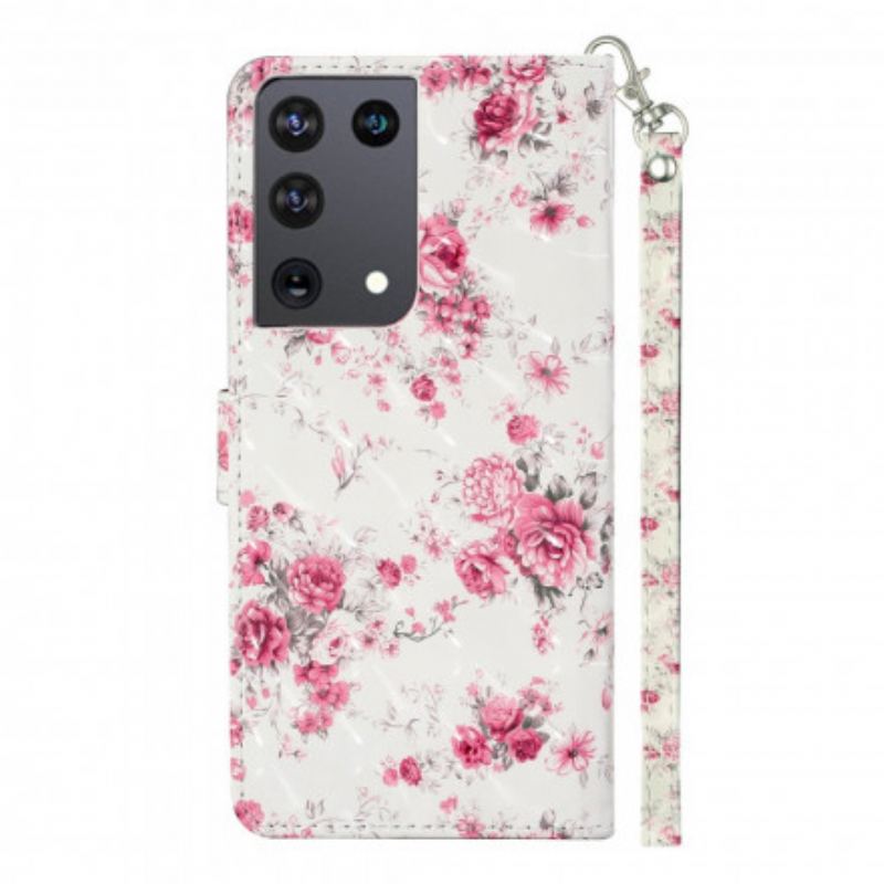 Flip Cover Samsung Galaxy S21 Ultra 5G Med Snor Strap Light Spot Flowers