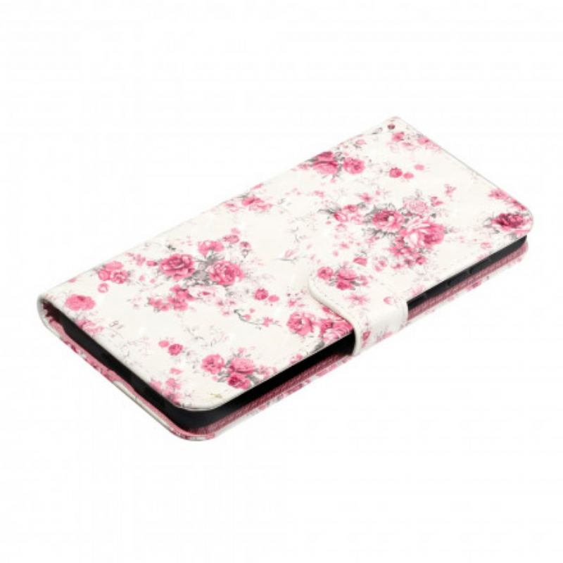 Flip Cover Samsung Galaxy S21 Ultra 5G Med Snor Strap Light Spot Flowers