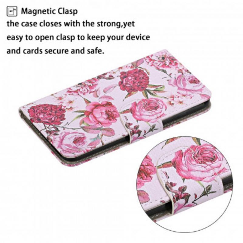 Flip Cover Samsung Galaxy S21 Ultra 5G Mesterlige Blomster Med Rem