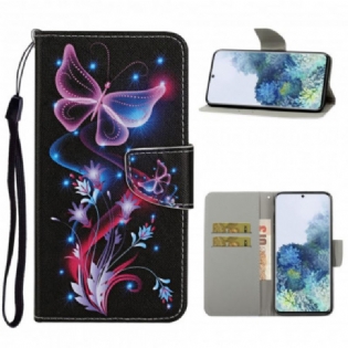 Flip Cover Samsung Galaxy S21 Ultra 5G Sommerfugle Og Snor