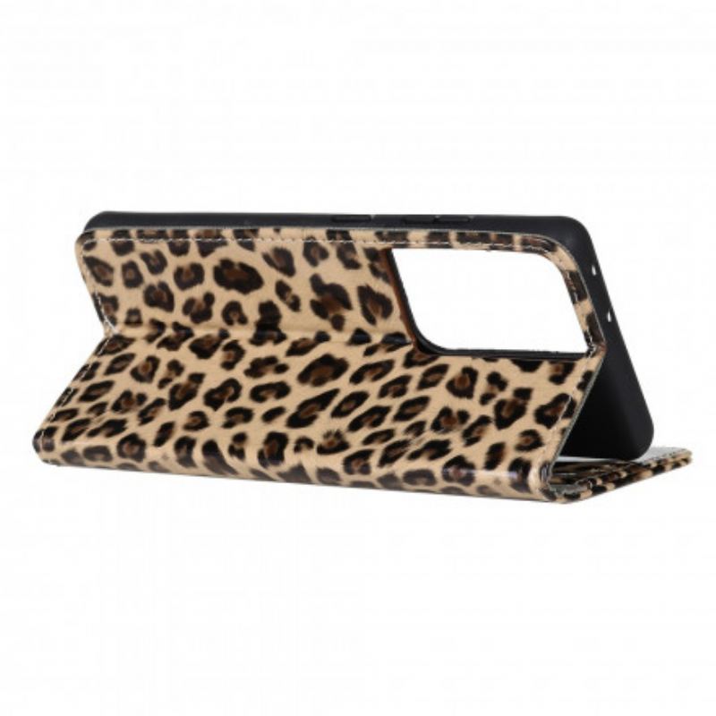 Læder Cover Samsung Galaxy S21 Ultra 5G Almindelig Leopard