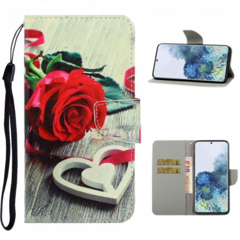 Læder Cover Samsung Galaxy S21 Ultra 5G Med Snor Farverige Strappy Blomster