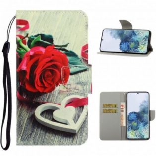 Læder Cover Samsung Galaxy S21 Ultra 5G Med Snor Farverige Strappy Blomster