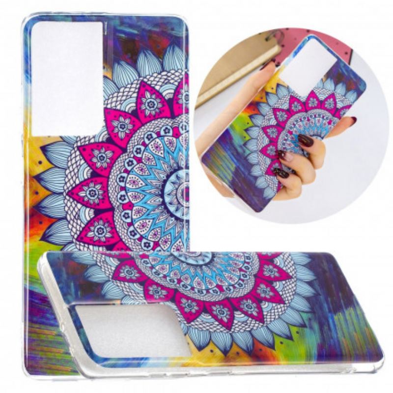 Mobilcover Samsung Galaxy S21 Ultra 5G Fluorescerende Farverig Mandala