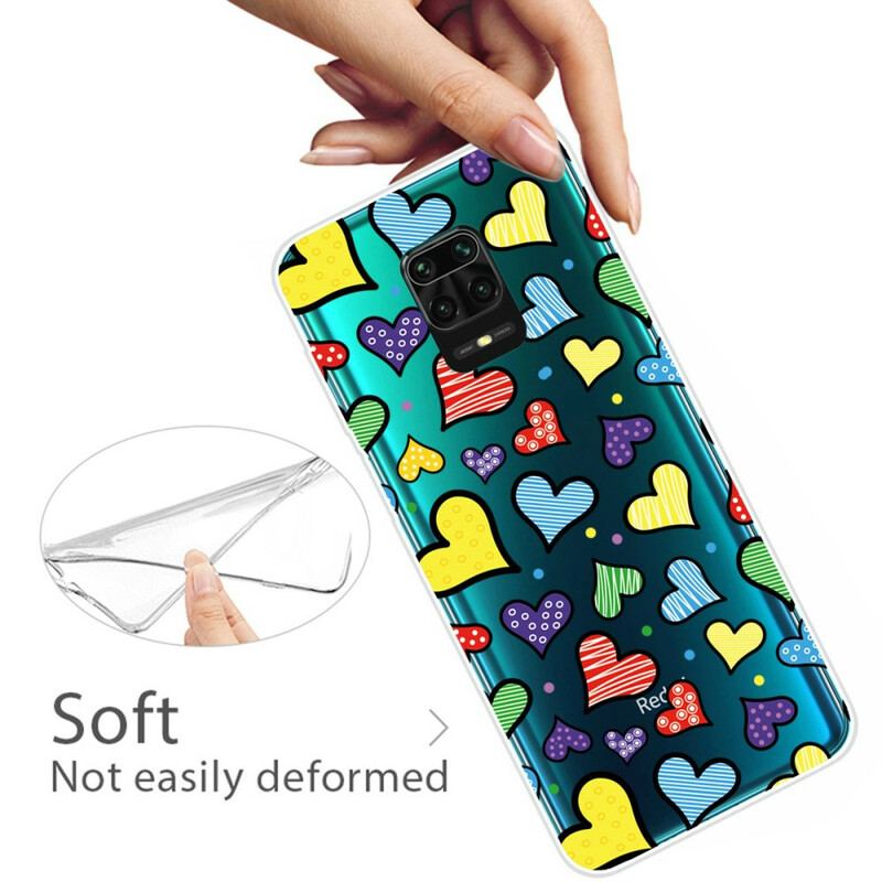 Cover Xiaomi Redmi Note 9S / 9 Pro Flerfarvede Hjerter