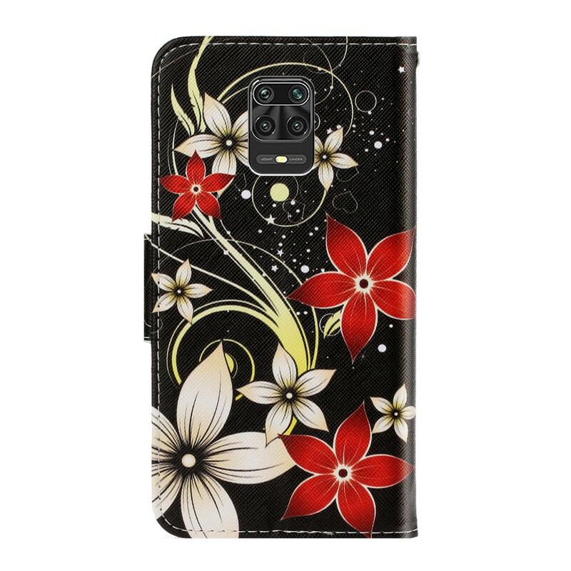 Flip Cover Xiaomi Redmi Note 9S / 9 Pro Med Snor Farverige Strappy Blomster