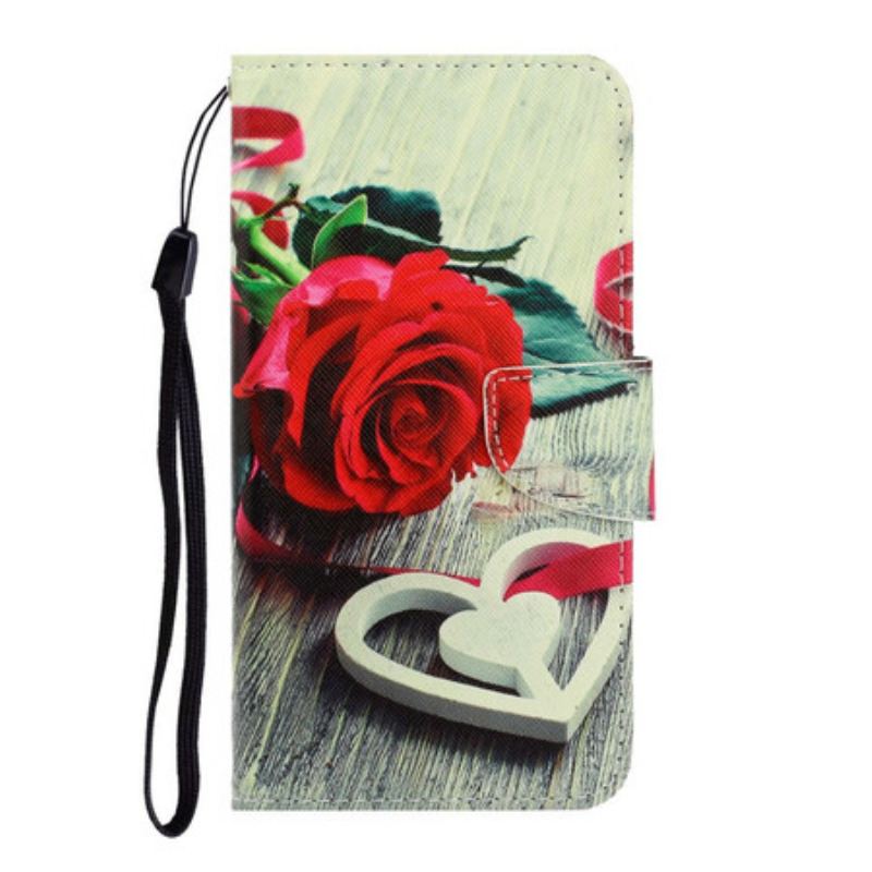 Flip Cover Xiaomi Redmi Note 9S / 9 Pro Med Snor Romantisk Rose Med Rem