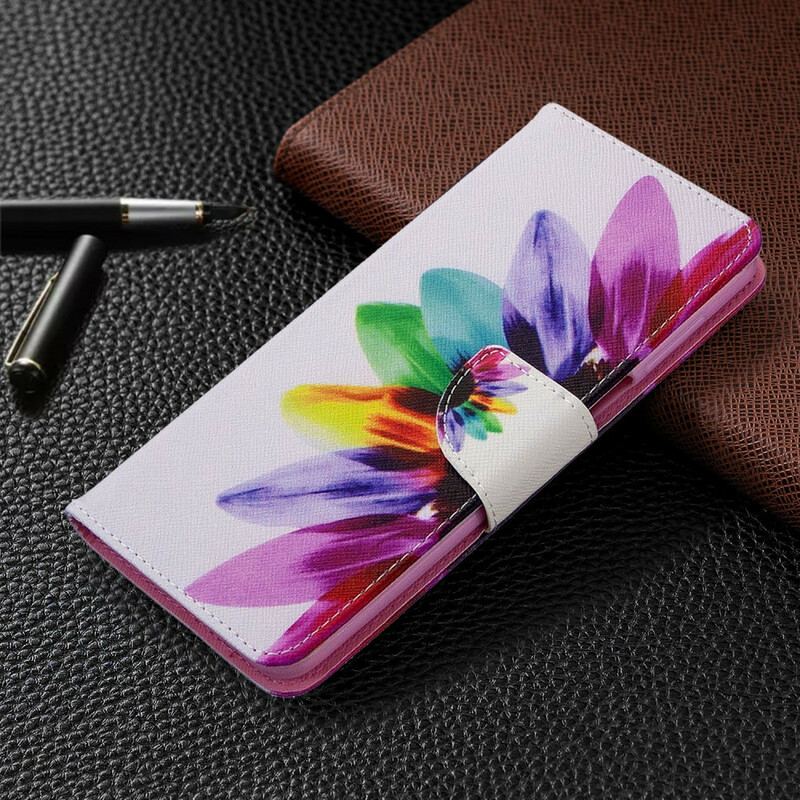 Læder Cover Xiaomi Redmi Note 9S / 9 Pro Akvarel Blomst