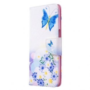Læder Cover Xiaomi Redmi Note 9S / 9 Pro Malede Sommerfugle Og Blomster