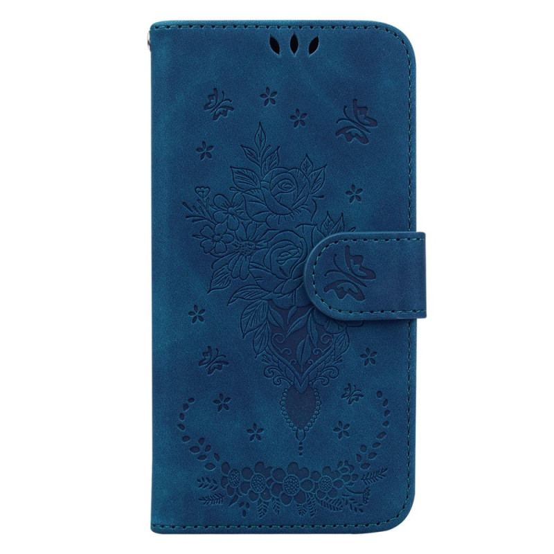 Flip Cover Honor Magic 5 Lite Med Snor Strappy Roser Og Sommerfugle