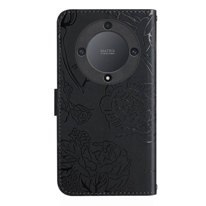 Flip Cover Honor Magic 5 Lite Sommerfugle Og Skulderrem