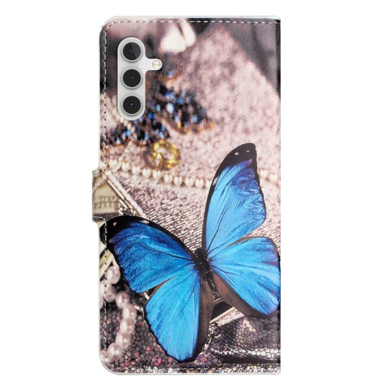 Flip Cover Samsung Galaxy A14 / A14 5G Blå Sommerfugl