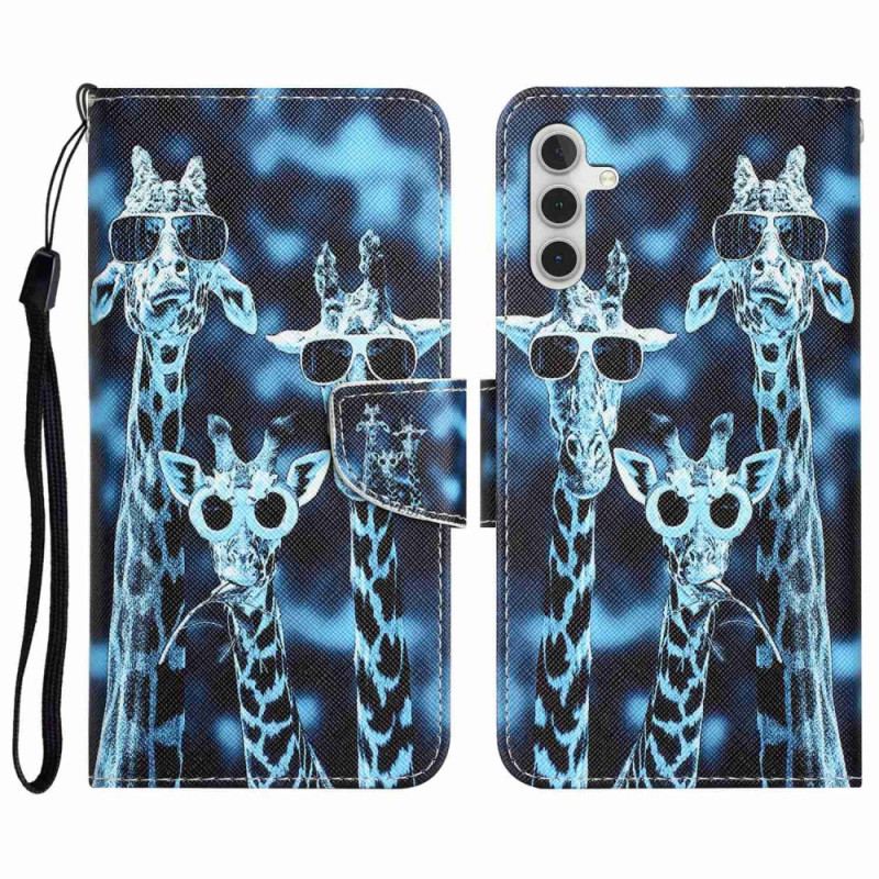 Flip Cover Samsung Galaxy A14 / A14 5G Med Snor Inkognito Giraffer I Lanyard