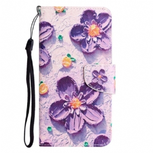 Flip Cover Samsung Galaxy A14 / A14 5G Med Snor Rem Blomster