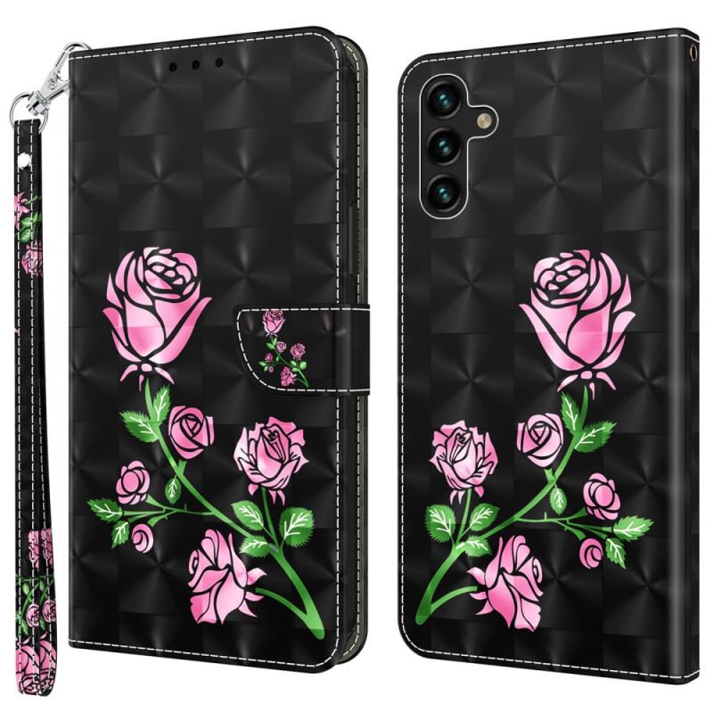 Flip Cover Samsung Galaxy A14 / A14 5G Med Snor Rem Roses