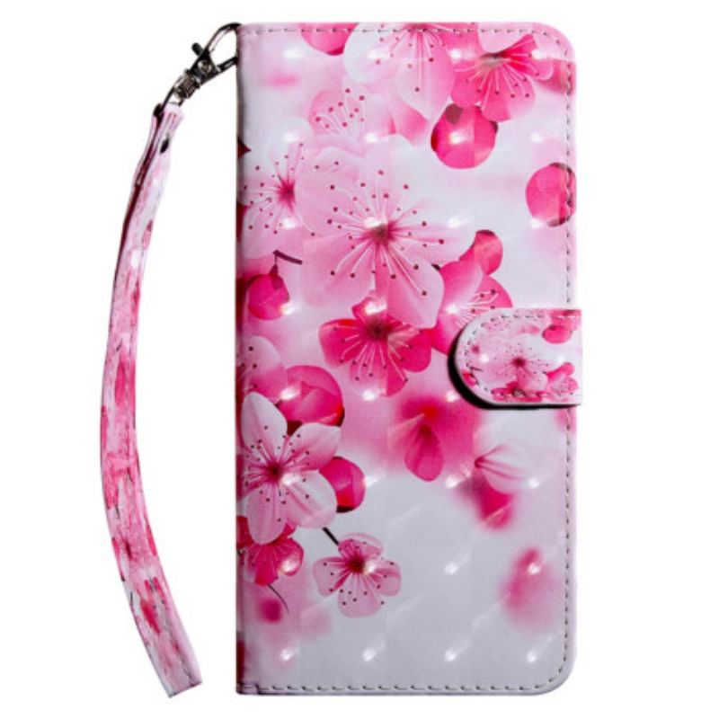 Flip Cover Samsung Galaxy A14 / A14 5G Med Snor Strappy Lyserøde Blomster