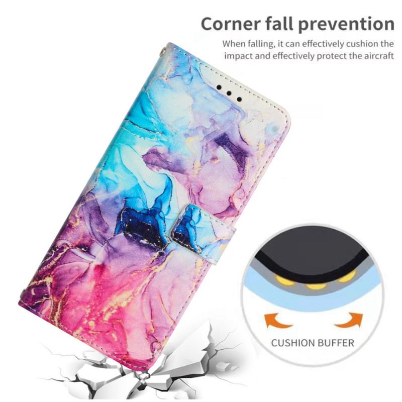 Flip Cover Samsung Galaxy A14 / A14 5G Med Snor Strip Marmor