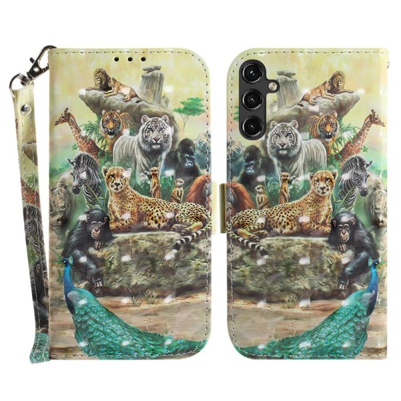 Flip Cover Samsung Galaxy A14 / A14 5G Med Snor Thong Safari Dyr