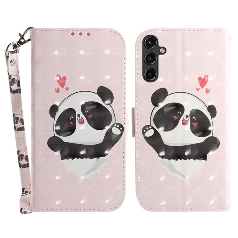 Læder Cover Samsung Galaxy A14 / A14 5G Med Snor Panda Love Med Snor