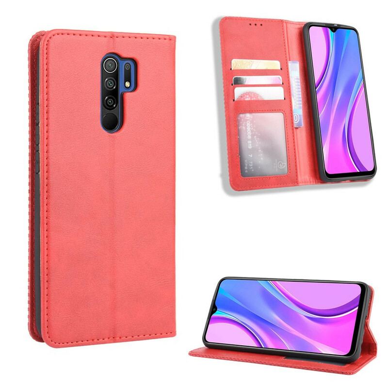 Cover Xiaomi Redmi 9 Flip Cover Stiliseret Vintage Lædereffekt