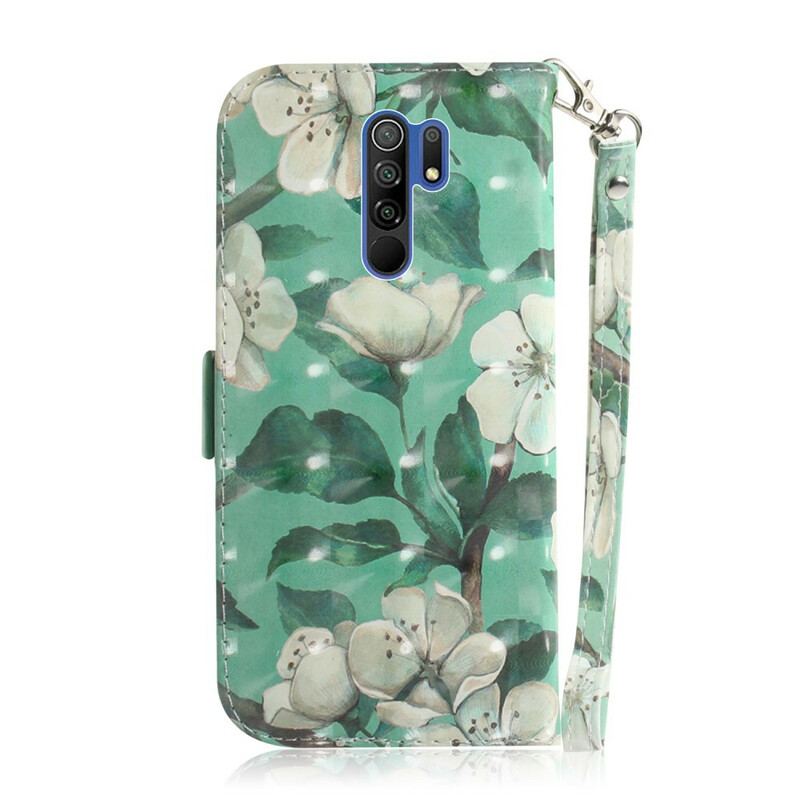 Flip Cover Xiaomi Redmi 9 Med Snor Blomstrende Gren Med Rem