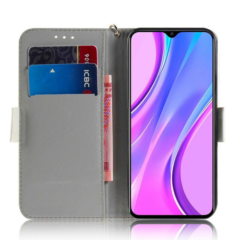 Flip Cover Xiaomi Redmi 9 Med Snor Blomstrende Gren Med Rem