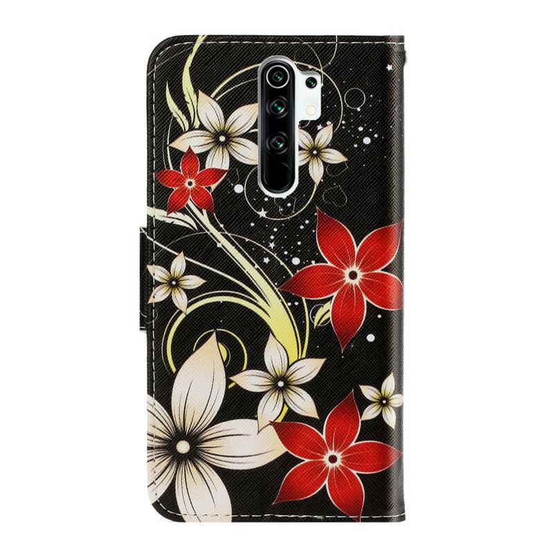 Flip Cover Xiaomi Redmi 9 Med Snor Farverige Strappy Blomster