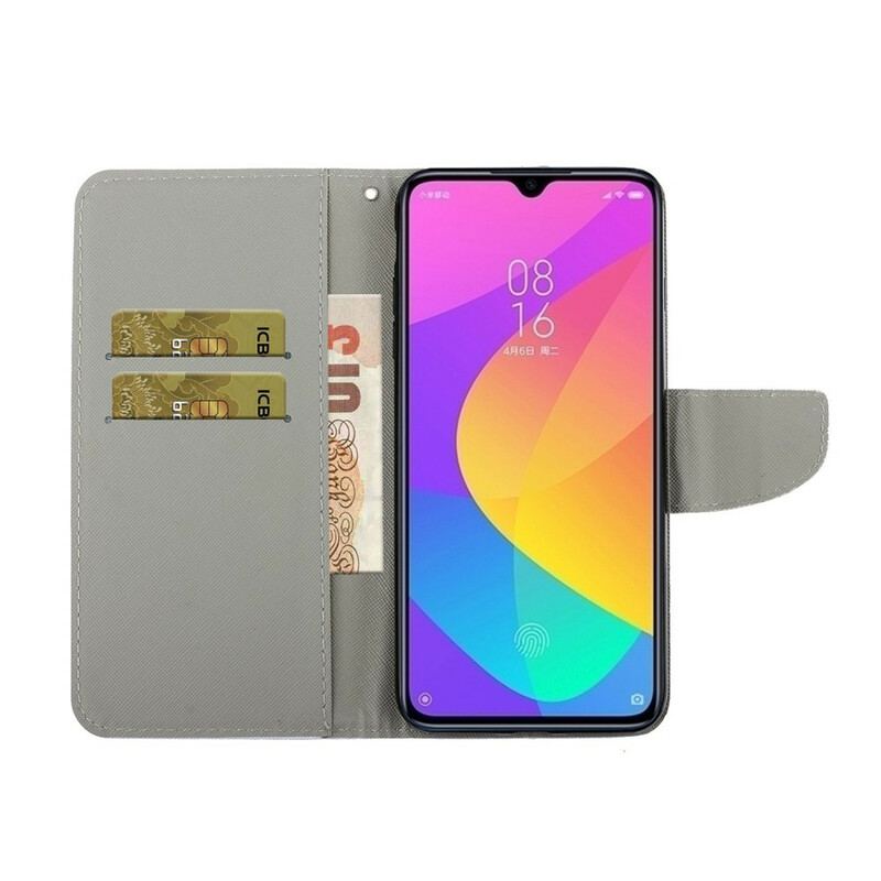 Flip Cover Xiaomi Redmi 9 Med Snor Farverige Strappy Blomster