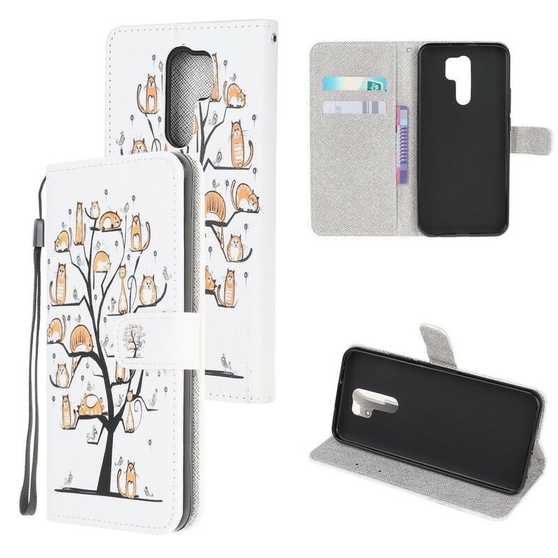 Flip Cover Xiaomi Redmi 9 Med Snor Funky Cats Med Rem