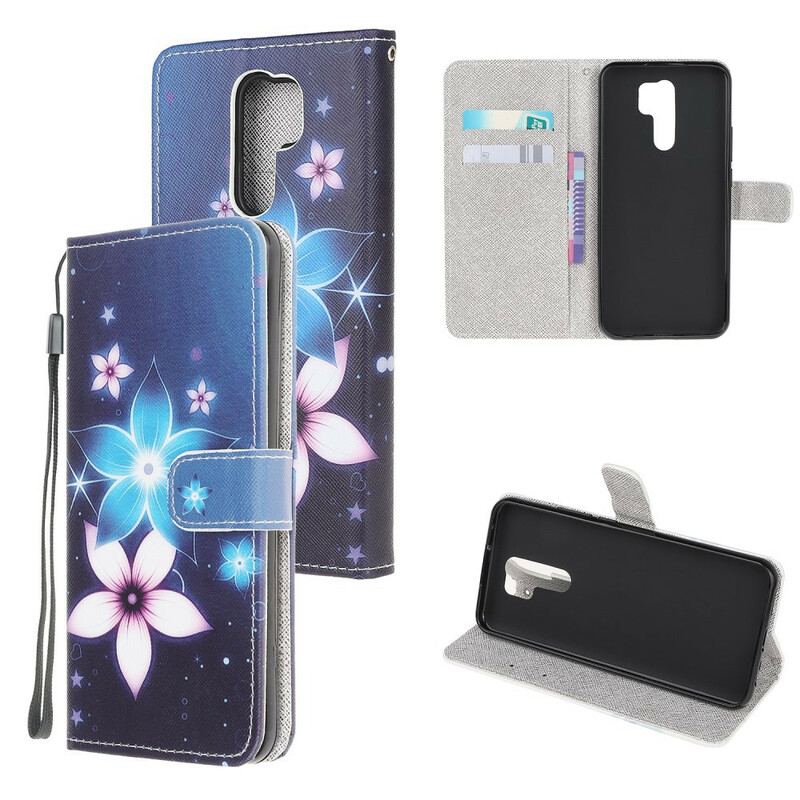 Flip Cover Xiaomi Redmi 9 Med Snor Lunar Strap Blomster