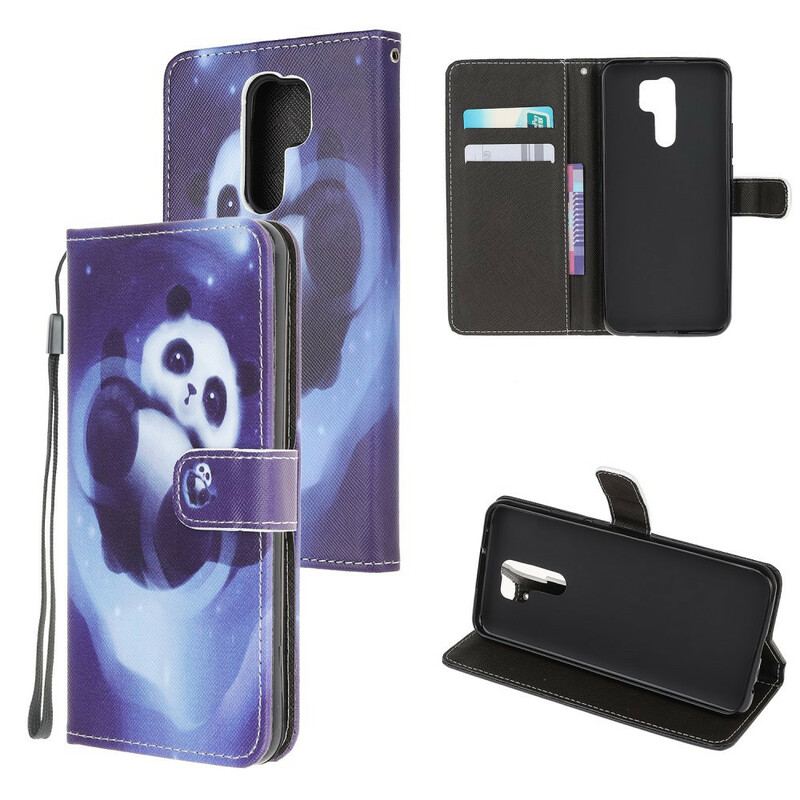 Flip Cover Xiaomi Redmi 9 Med Snor Panda Space Med Snor