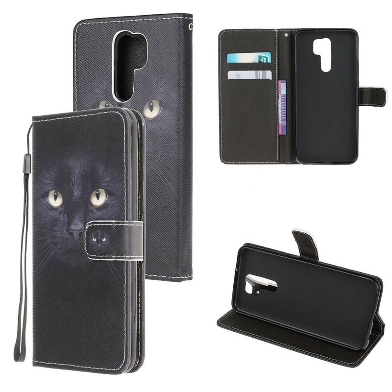 Flip Cover Xiaomi Redmi 9 Med Snor Strappy Black Cat Eyes