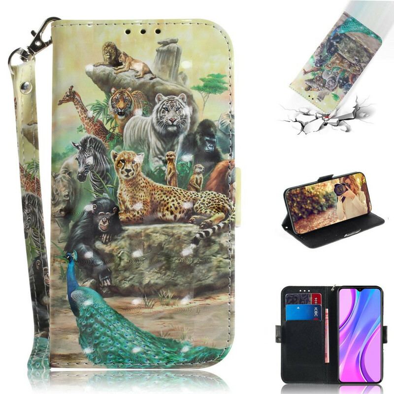 Flip Cover Xiaomi Redmi 9 Med Snor Thong Safari Dyr