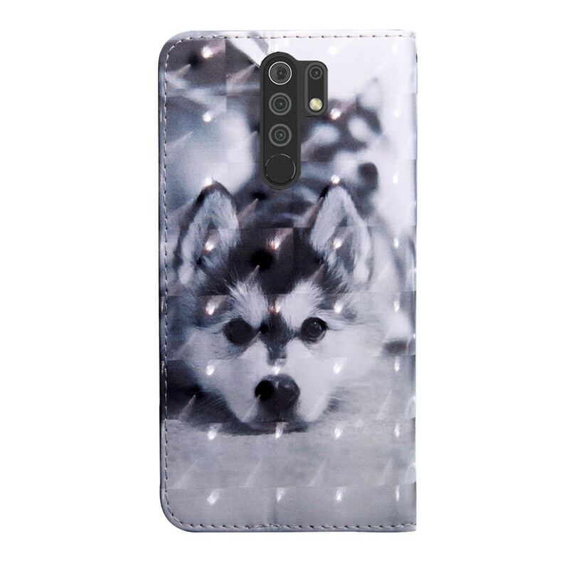 Flip Cover Xiaomi Redmi 9 Sort Og Hvid Hund