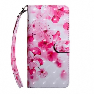 Læder Cover Xiaomi Redmi 9 Lyserøde Blomster